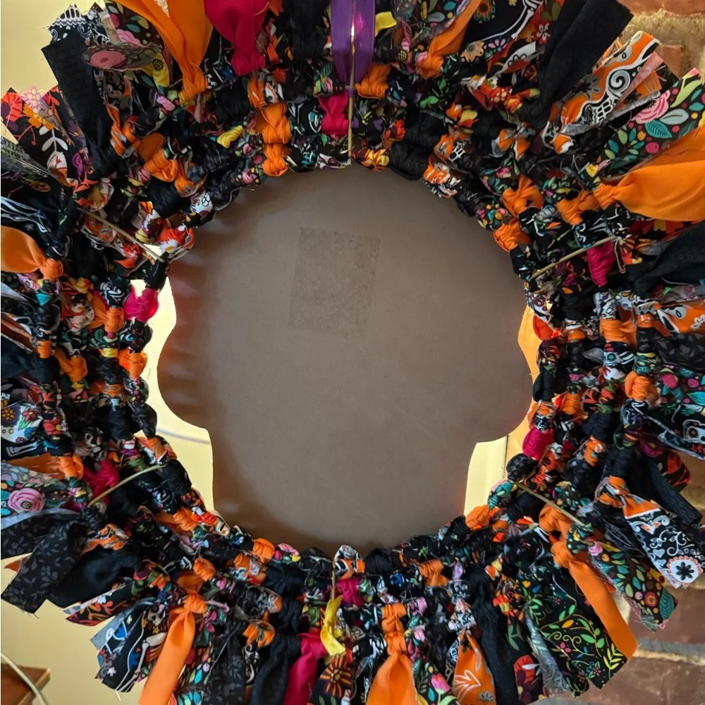 Day of the Dead Skull Halloween Rag Wreath